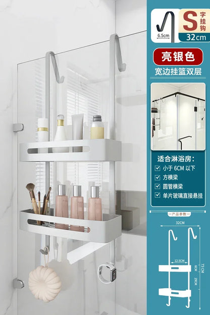 Pull Gold Shower Room Frame Large Capacity Bathroom Double Layer Hanging Basket Without Perforated Wall Hanging Receive Hook