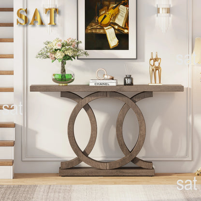 Entrance furniture modern antique rustic brown retro wood farmhouse entry hallway table console 140cm with Geometric Base