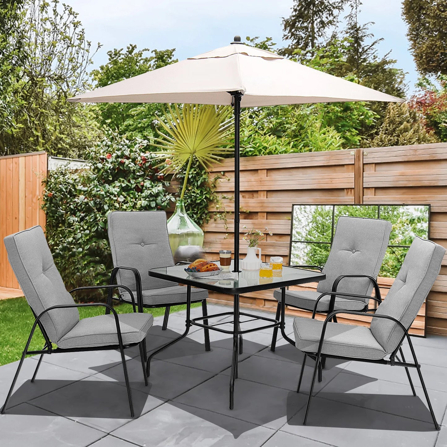 GOFLAME 4 Piece Patio Dining Chairs, Outdoor Stackable Chairs W/ High-Back Cushions