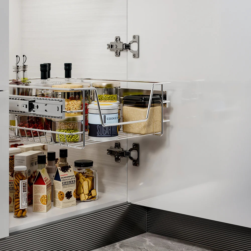 Pull Out Wire Basket Kitchen Cabinet Larder Organizer Cupboard Drawer, 40CM