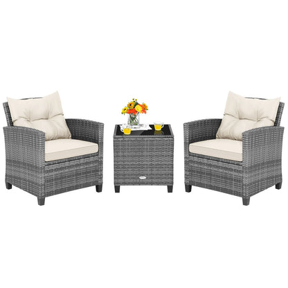 GOFLAME 3 Piece Patio Rattan Sofa Set Outdoor Wicker Conversation Set-White