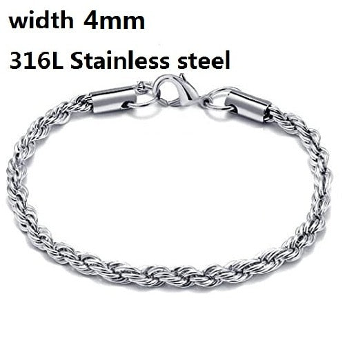 316L Stainless Steel Cuban Chain Bracelet for Men Women Figaro  Vintage Metal Viking Kpop Pulseras Emo Cute Luxury Jewelry Gift