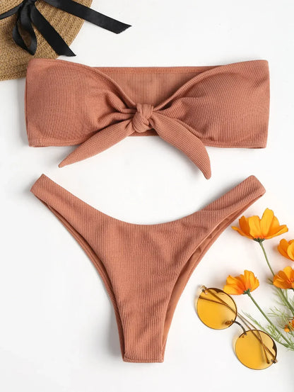 Women's Sexy Tube Top Bow Split Bikini