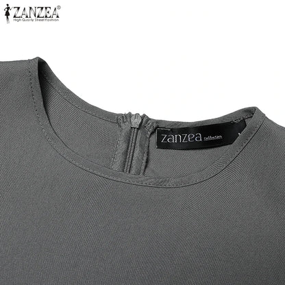 Autumn Pleated Sundress ZANZEA Spring Patchwork Maxi Dresses Women Long Sleeve Party Work Dress Fashion Casual Holiday Robe 2024