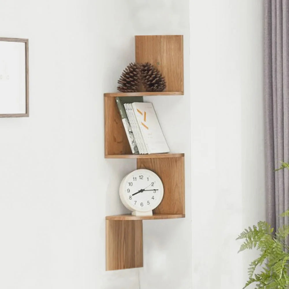 Livingandhome Tiered Wooden Floating Corner Shelf for Living Room Bedroom