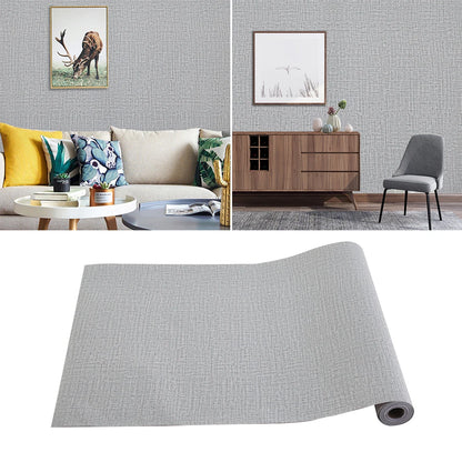 Grey Linen Textured PVC Self-adhesive Wallpaper, Waterproof and Moisture-resistant, 1000cm L x 45cm W