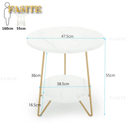 Tribesigns 2 Tier Faux Marble End Table Round Side Table with Shelves Small Coffee Accent Table for Living Room, White and Gold
