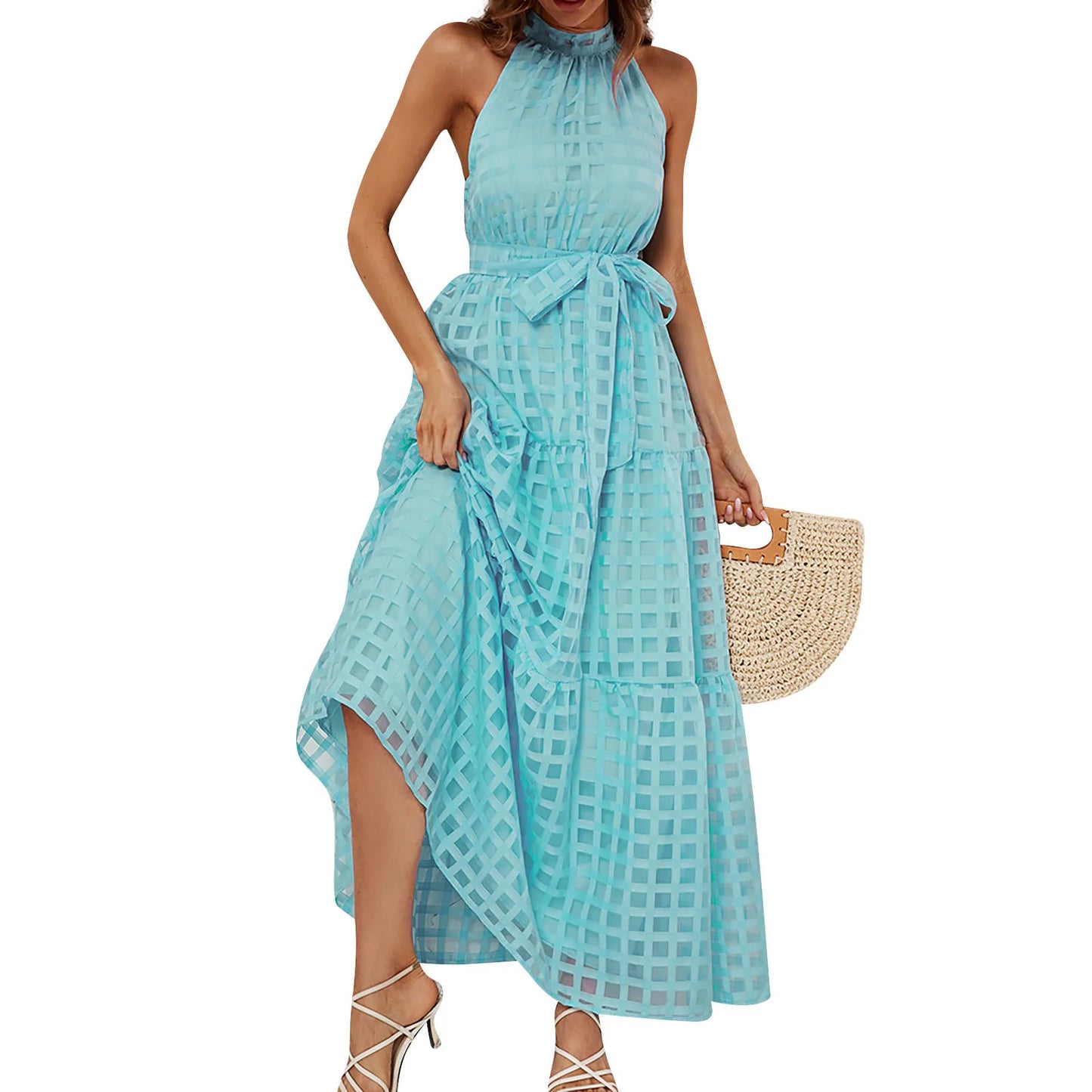 Elegant Sleeveless Halter Neck Maxi Dress