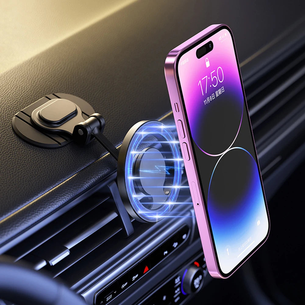 Magnetic Strong Phone Mount Aluminum Alloy Foldable Vehicles Mobile Support Magnet Smartphone Support for iPhone 15 14 13 ProMax