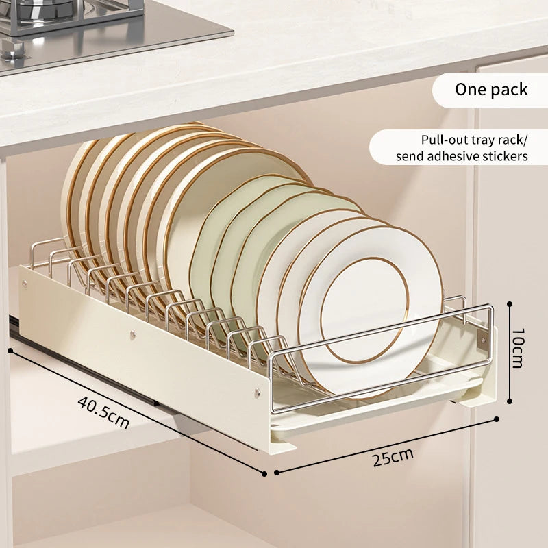 Drain Pull Out Dish Racks Slideable Stainless Steel Bowl Rack Cabinet Tray Storage Holder Kitchen Basket Plate Drain Shelf Rack