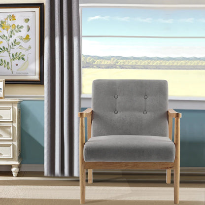 Accent Linen Fabric Buttoned Armchair Wooden Frame