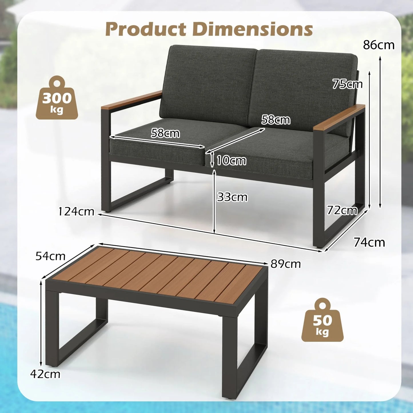 GOFLAME 2 Piece Patio Aluminum Furniture Set Outdoor Conversation Set-Gray