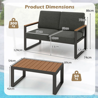 GOFLAME 2 Piece Patio Aluminum Furniture Set Outdoor Conversation Set-Gray