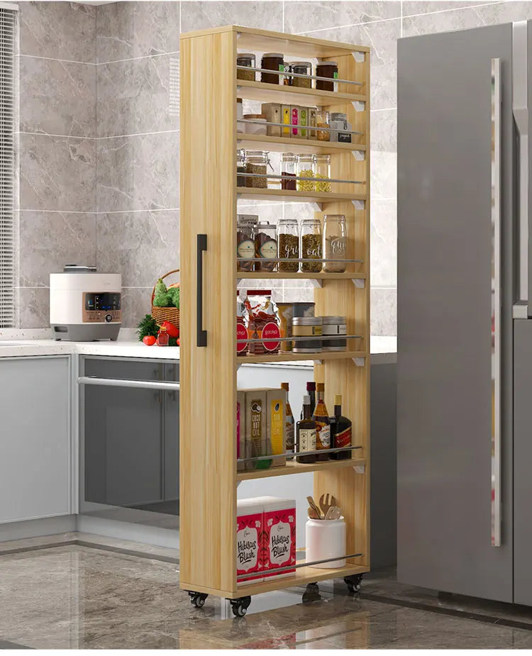 Crack storage rack, kitchen, refrigerator, gap shelf, narrow side cabinet, side pull large capacity and movable
