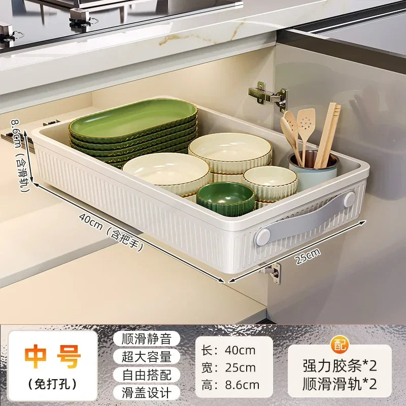Kitchen Storage Rack with Slide Rails Pull Out Cabinet Organizer Drawer Storage Tray Spice Jars Storage Rack Kitchen