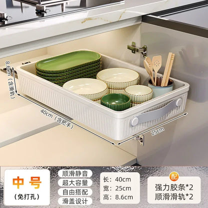 Kitchen Storage Rack with Slide Rails Pull Out Cabinet Organizer Drawer Storage Tray Spice Jars Storage Rack Kitchen