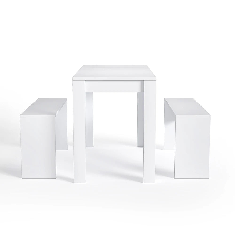 Set of 3 Modern Dining Room Table and Benches for Living Room Garden Kitchen Bedroom