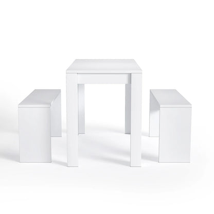 Set of 3 Modern Dining Room Table and Benches for Living Room Garden Kitchen Bedroom