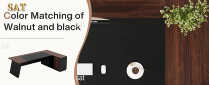 78" L-Shaped Executive Desk Large Office Desk with Drawers and Lateral File Cabinet