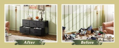 Chest of Drawers,5 Fabric Drawers Cabinet with Easy Pull Handle,Wood Top and Sturdy Steel Frame for Bedroom,Living Room