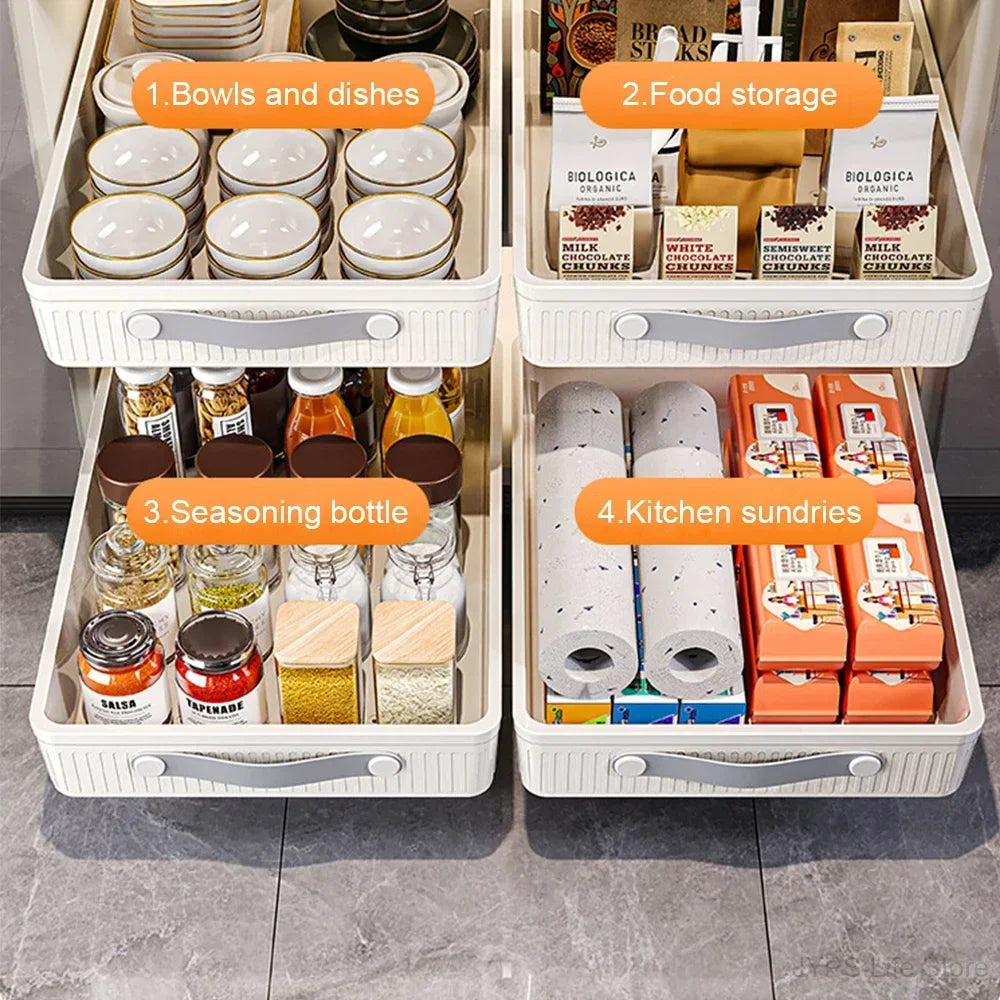 Kitchen Storage Rack with Slide Rails Pull Out Cabinet Organizer Drawer Storage Tray Spice Jars Storage Rack Kitchen