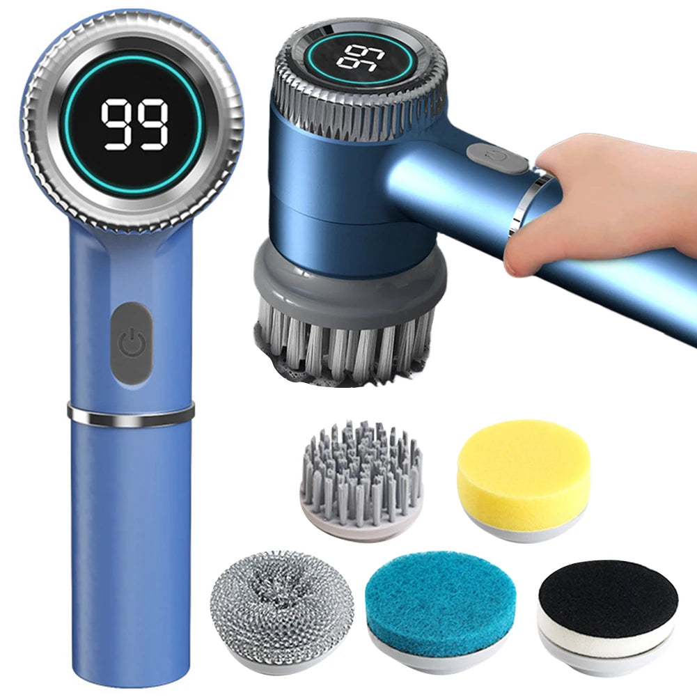5 In 1 kitchen Cleaning Brush USB Charging Portable Electric Scrubber Tools with 5 Replaceable Brush Heads for Kitchen Bathroom