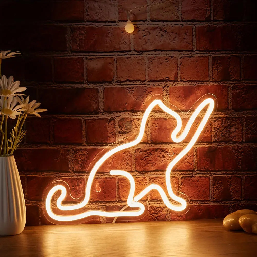 Cat LED Neon Sign Neon Light USB Powered Night Light, 3D Wall Art Decor Neon Signs for Bedroom Living Room Decor Holiday Gift