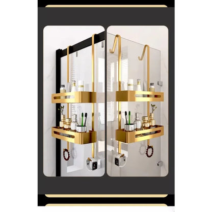 Pull Gold Shower Room Frame Large Capacity Bathroom Double Layer Hanging Basket Without Perforated Wall Hanging Receive Hook