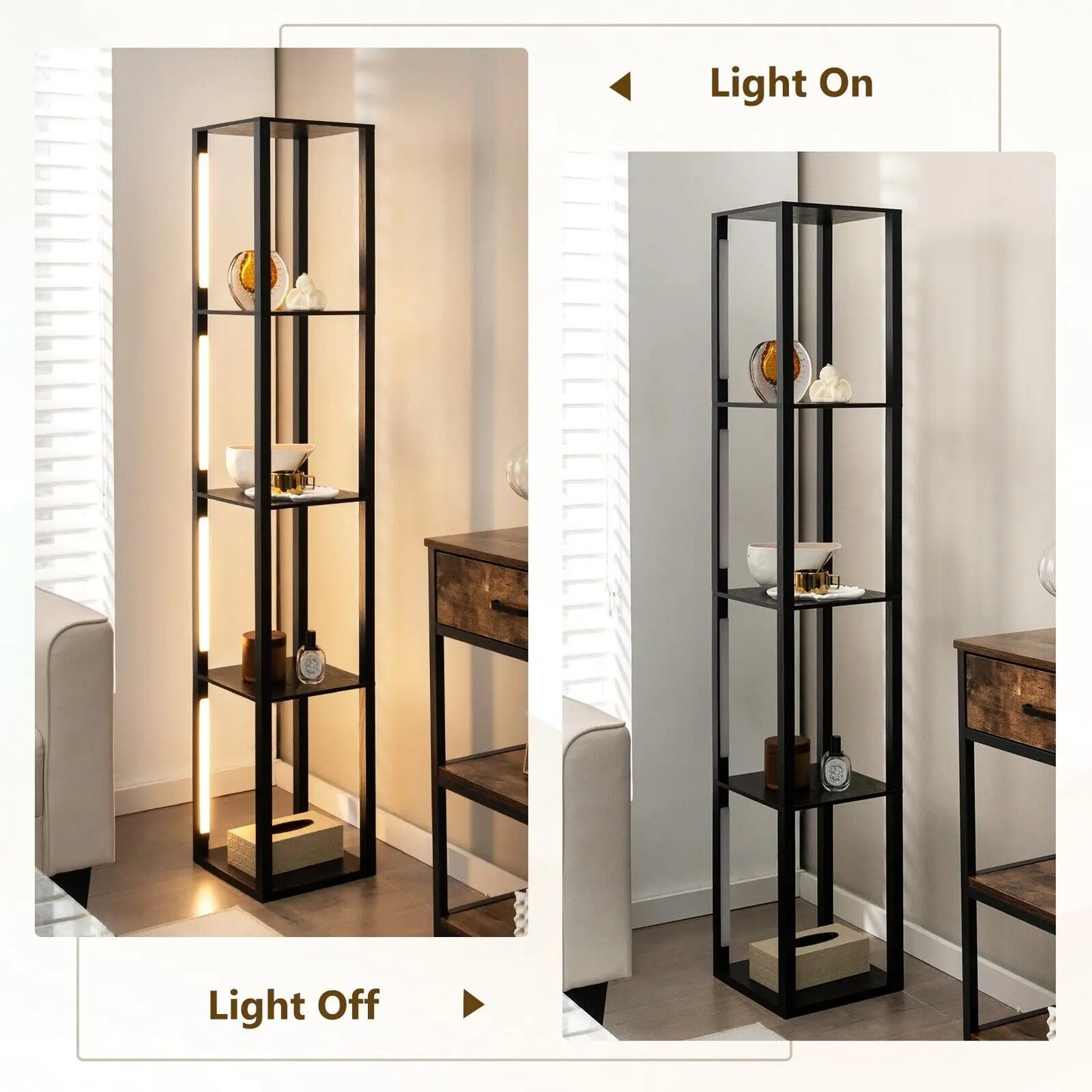 GOFLAME Floor Lamp with Shelves Tall standing Light