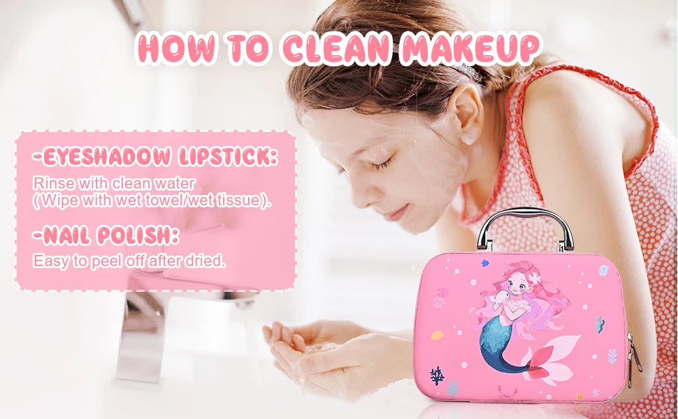 Kids Makeup Sets for Girls Washable Make up Starter Kit Princess Pretend Play Makeup Girls Toys with Cosmetic Bag Birthday Gift