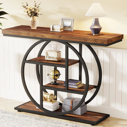 Console Table, 39.4-Inch Entryway Table with Thickened Tabletop, 4- Tier Industrial Narrow Hallway Sofa Table