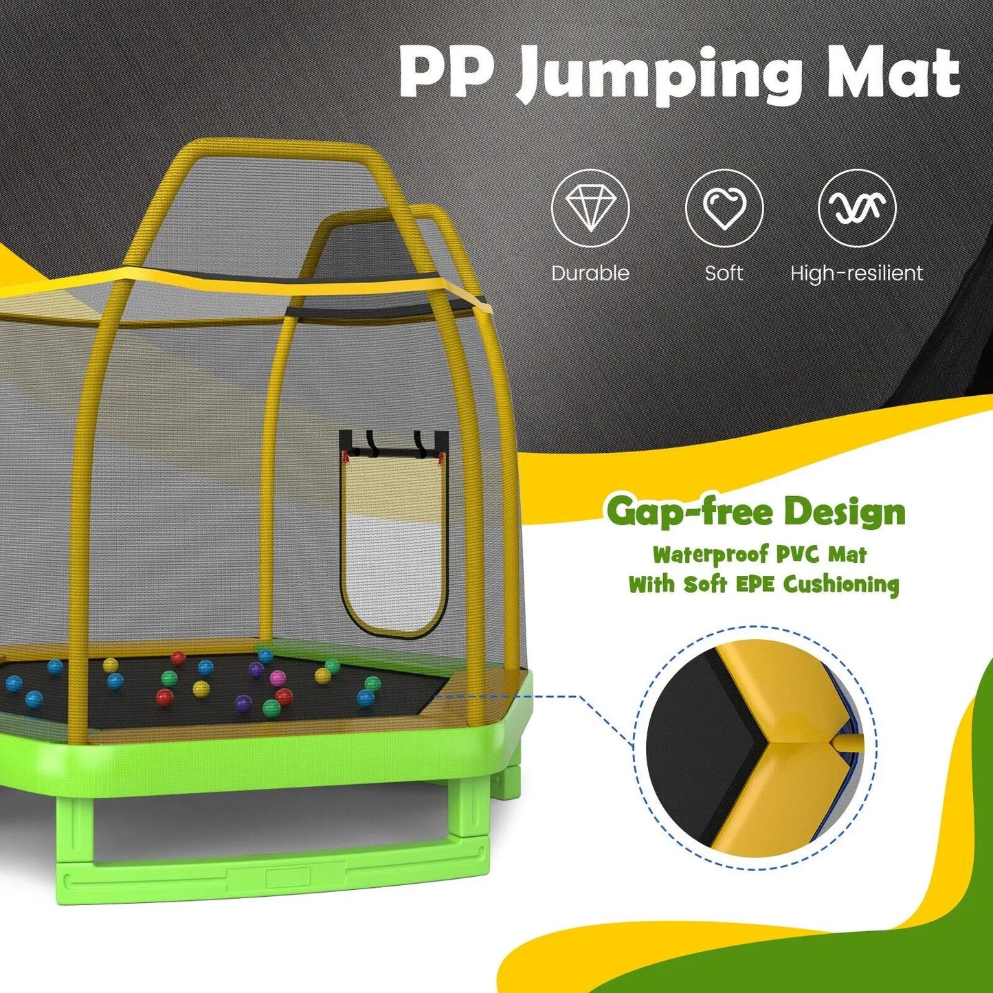 DORTALA 7FT Kids Trampoline Toddler Fitness Jumper Safety Enclosure Ladder With Slide