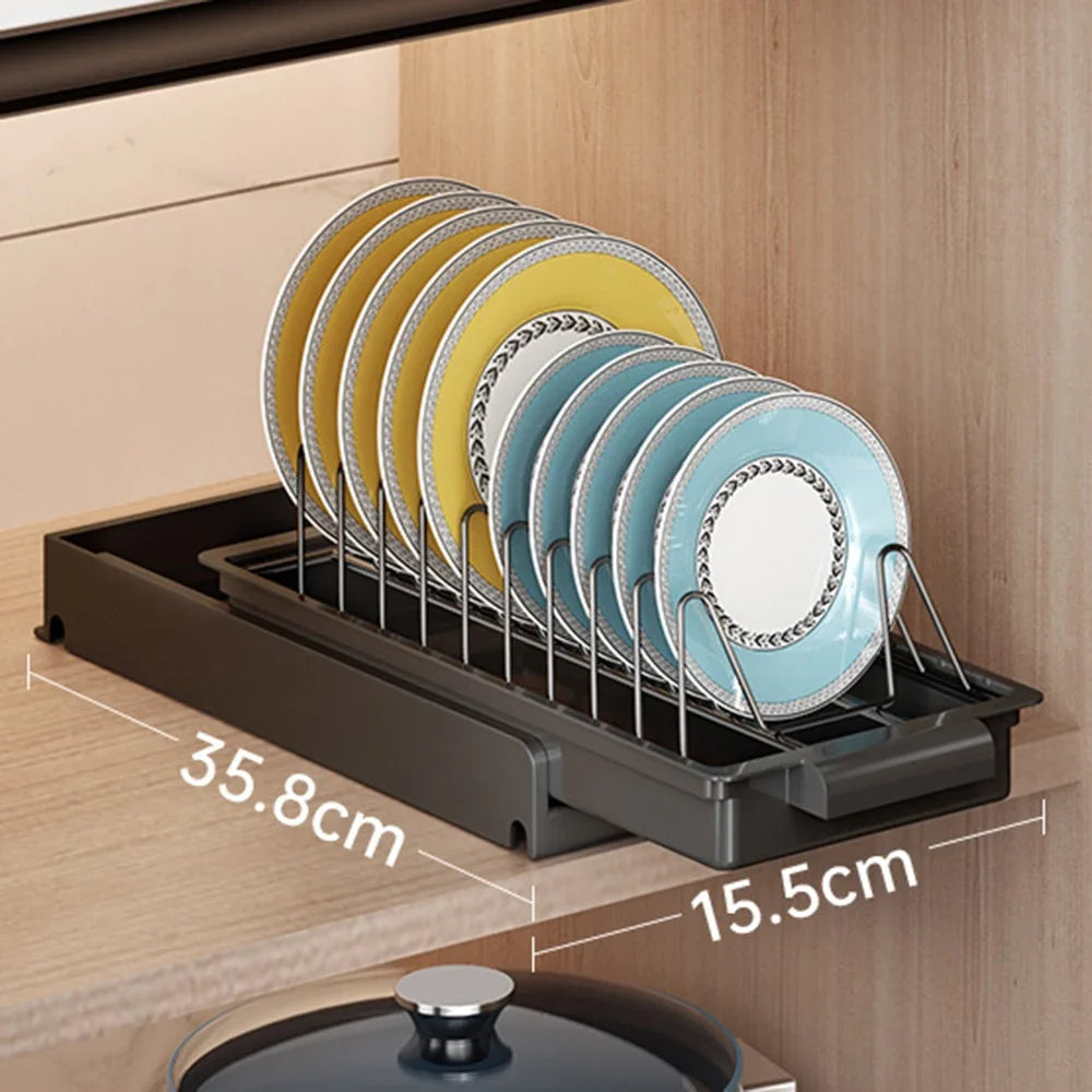Pull Out Dish Rack Drawer Kitchen Sliding Dish Drainer Organizer Multi-Level Pull Out Storage Sink Cabinet