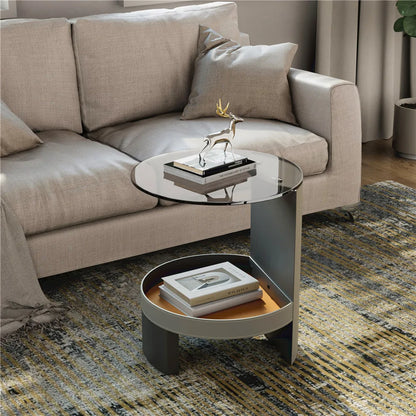 Wisfor Glass Coffee Tables for Living Room Round Coffee Tables Modern Circle Coffee Table for Small Space Home
