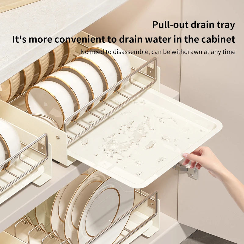 Drain Pull Out Dish Racks Slideable Stainless Steel Bowl Rack Cabinet Tray Storage Holder Kitchen Basket Plate Drain Shelf Rack