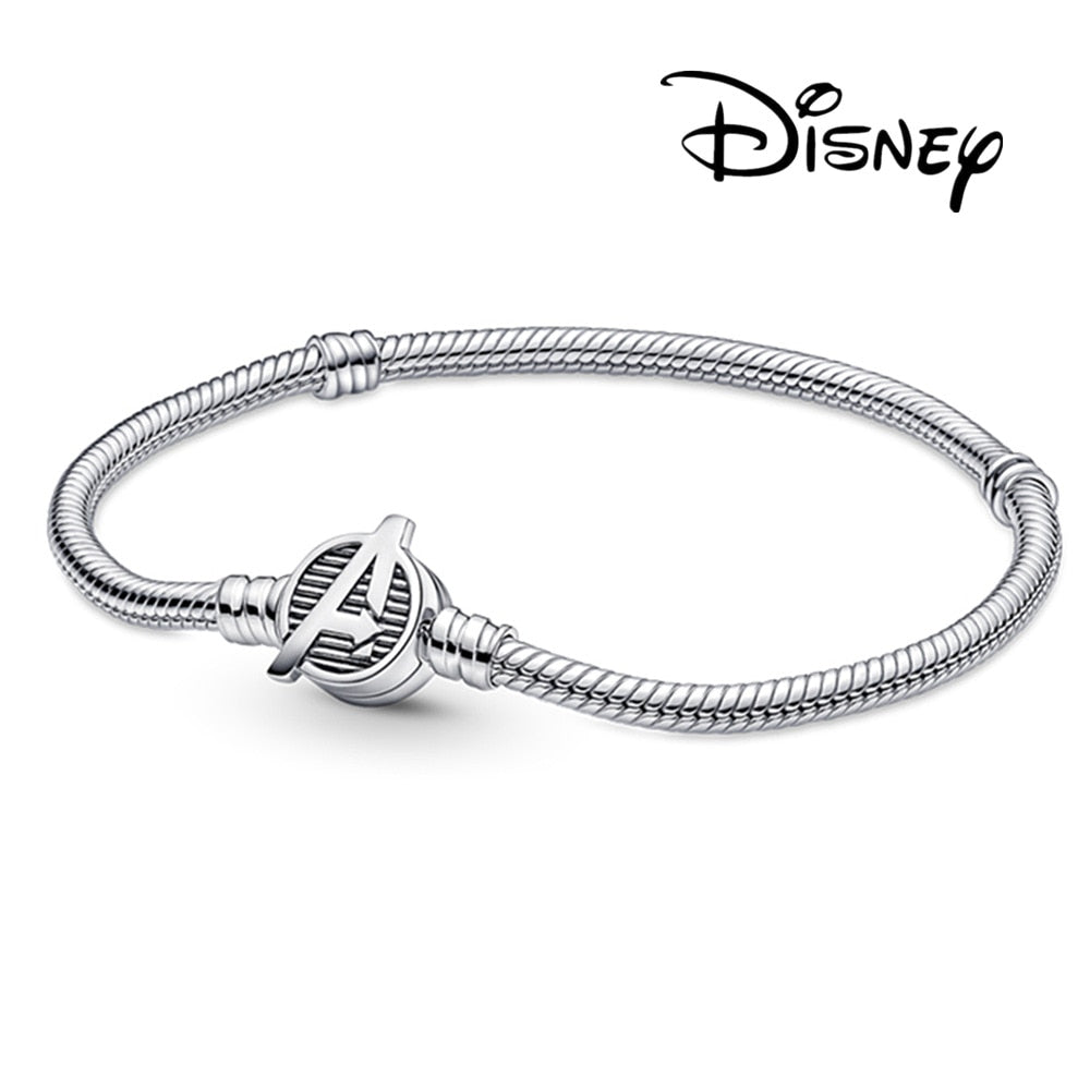 Disney 925 Sterling Silver Bracelet Moments Sparkling Mickey Mouse Heart Clasp Snake Chain Bracelet for Women DIY Charms Beads