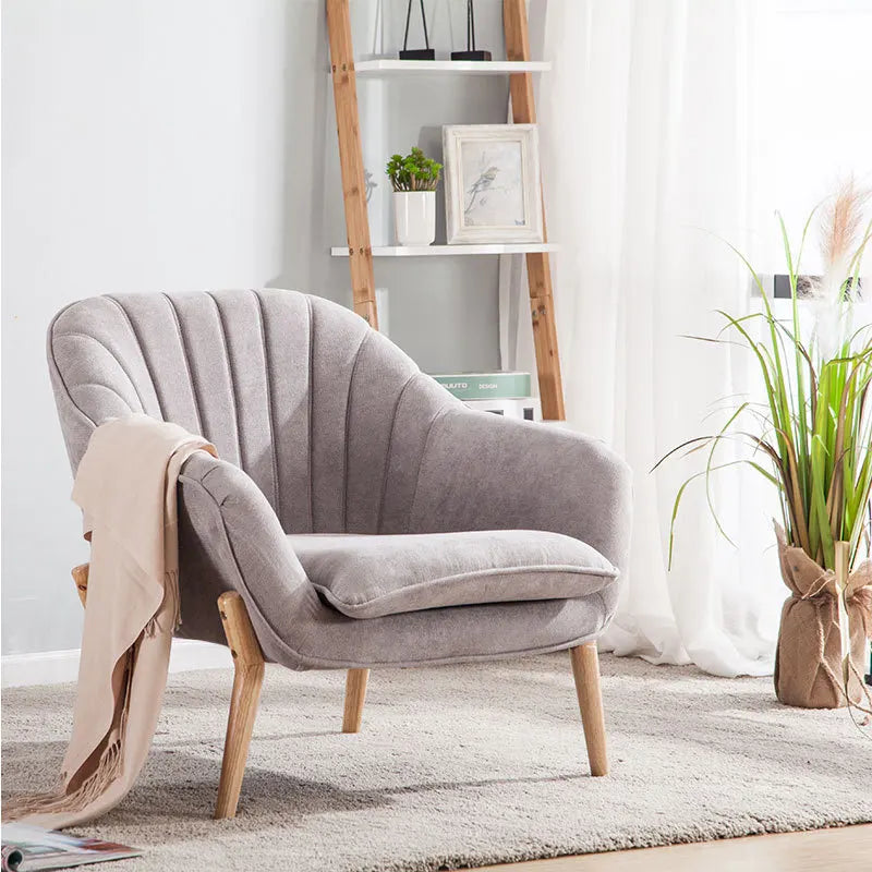 Velvet Scallop Back Armchair with Detachable Cushion, Light Grey
