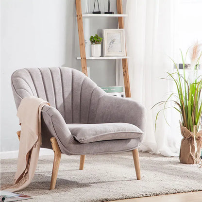 Velvet Scallop Back Armchair with Detachable Cushion, Light Grey