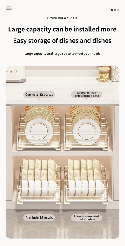 Drain Pull Out Dish Racks Slideable Stainless Steel Bowl Rack Cabinet Tray Storage Holder Kitchen Basket Plate Drain Shelf Rack