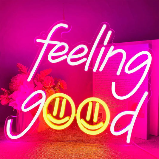 Feeling Good Neon Sign LED Neon Lights for Bedroom Wall Decor Room, Home Bar Party Decoration Pink Neon Light Art Gift for Girl