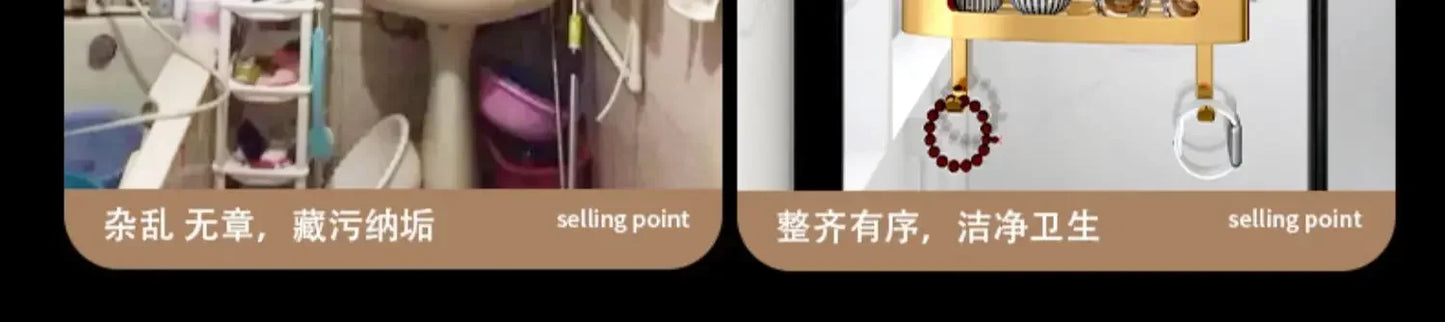 Pull Gold Shower Room Frame Large Capacity Bathroom Double Layer Hanging Basket Without Perforated Wall Hanging Receive Hook