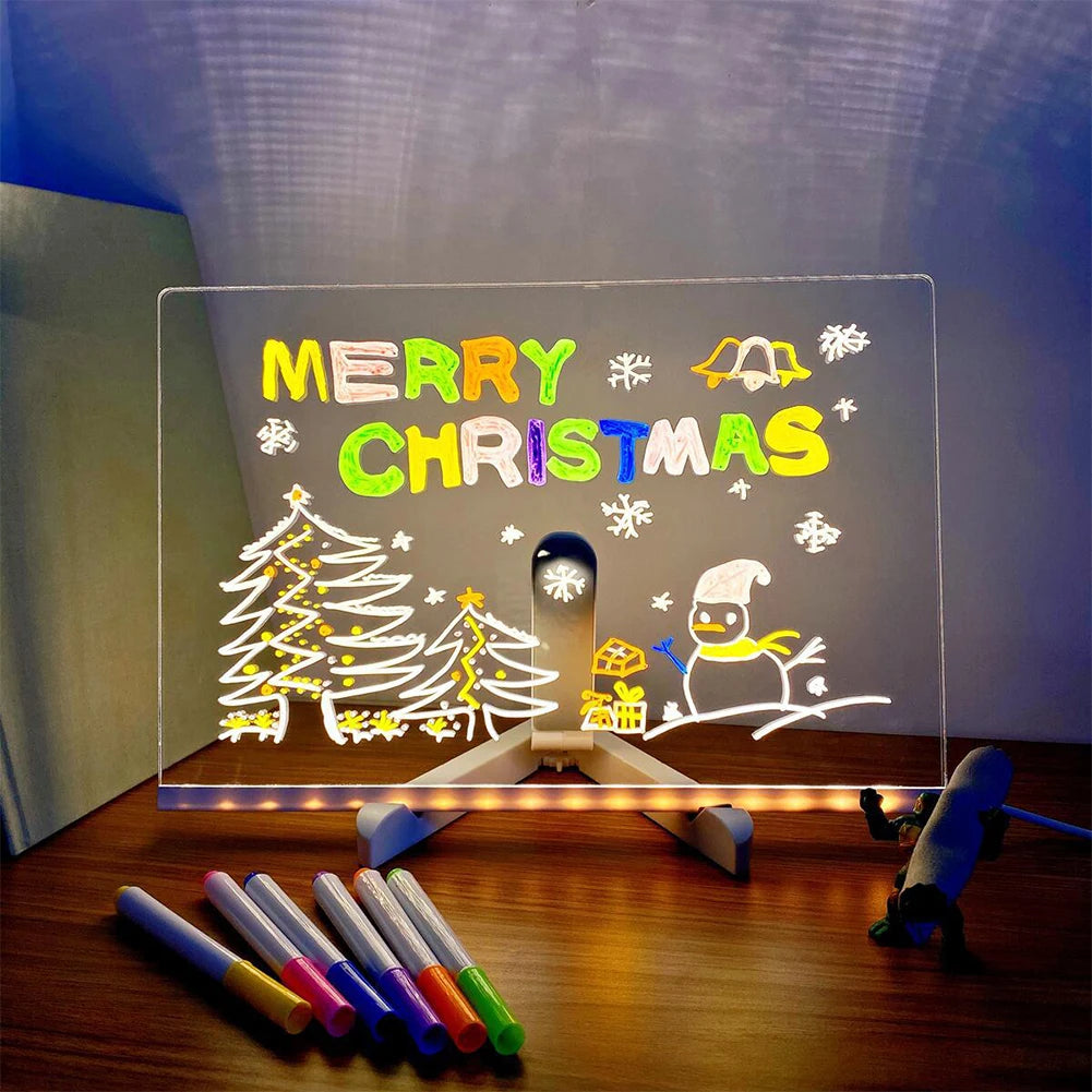 LED Note Board with 7 Colorful Pens Acrylic Dry Erase Board Erasable Neon Sign Clear Writing Board Home Light Up Message Board