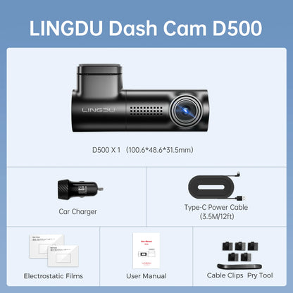 LINGDU D500 Dash Cam Ultra HD 4K Built-in 5GHz WI-FI GPS English Voice Control Dash Car Camera 24H Loop Recording D500 Car DVR