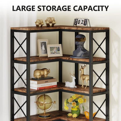 7-Shelf Corner Bookshelf,Large Modern Corner Bookcase, 7-Tier Tall Corner Shelf Storage Display Rack with Metal Frame