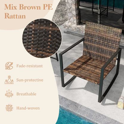 GOFLAME 3 Pieces Rocking Bistro Set, Metal Frame Wicker Rocker Chairs Set w/ Detachable Cushions