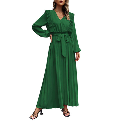 Women Loose Draped Elegant Long Dress Ladies OL Office Vestidos Solid Color Long Sleeve Dress Spring Autumn Clothing Lady Party