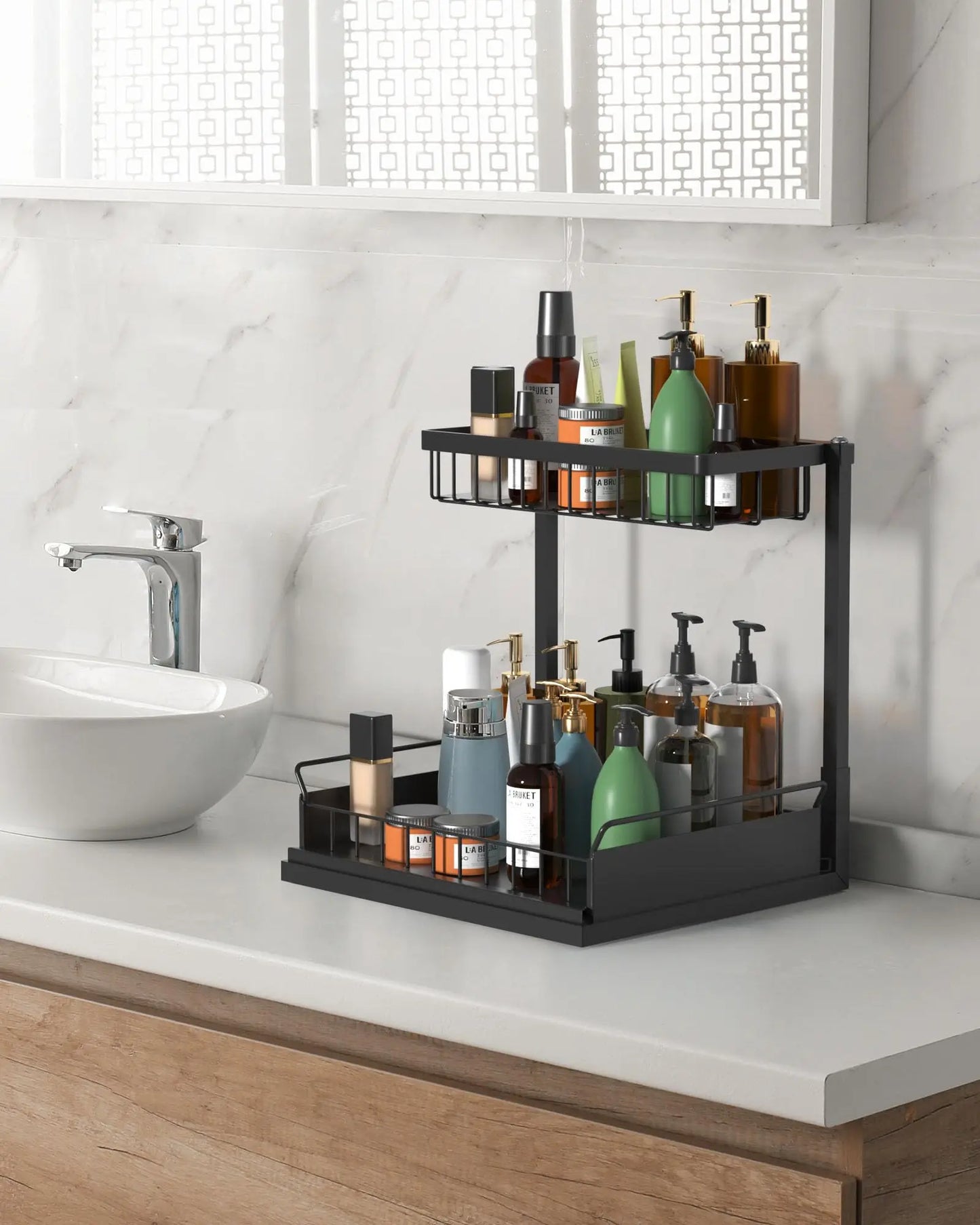 Under Sink Organizer and Storage, Pull Out Cabinet Organizer 2 Tier Slide Out Sink Shelf Cabinet Storage Shelves for Kitchen