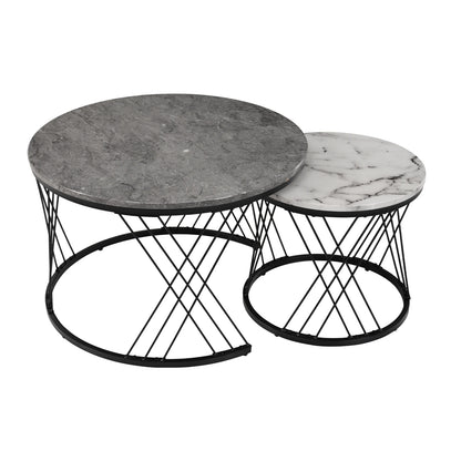 Nesting Round Coffee Table,2pcs Modern Tea Table,Marble Pattern Top With Metal Frame, Small Side Table,End Table For Living Room