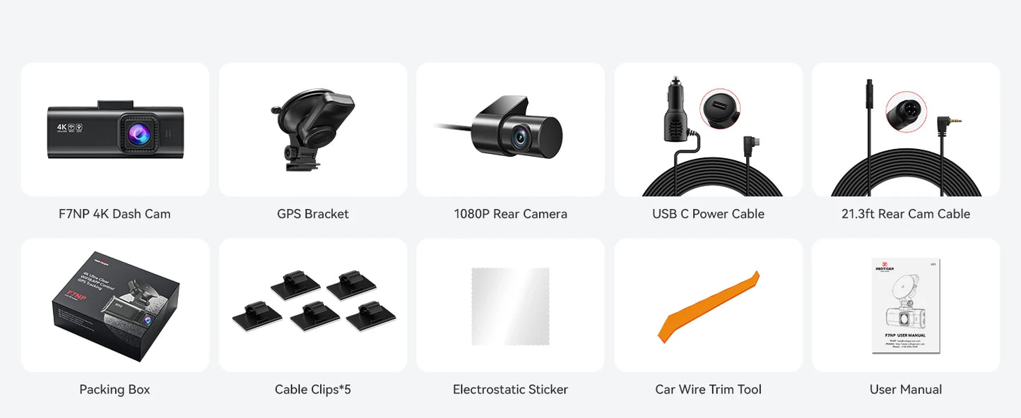 REDTIGER F7NP 4K Dash Camera for Cars 3.18” IPS Screen Mini Dash Cam Recorder Car Dvr for 24H Parking Mode Built In WiFi GPS