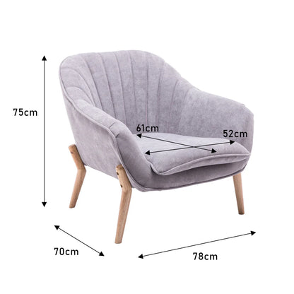 Velvet Scallop Back Armchair with Detachable Cushion, Light Grey